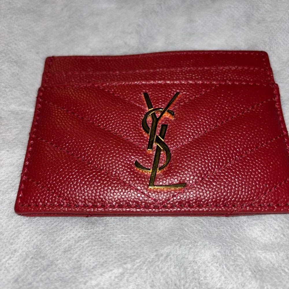 Saint Laurent Burgundy Leather Card Holder
